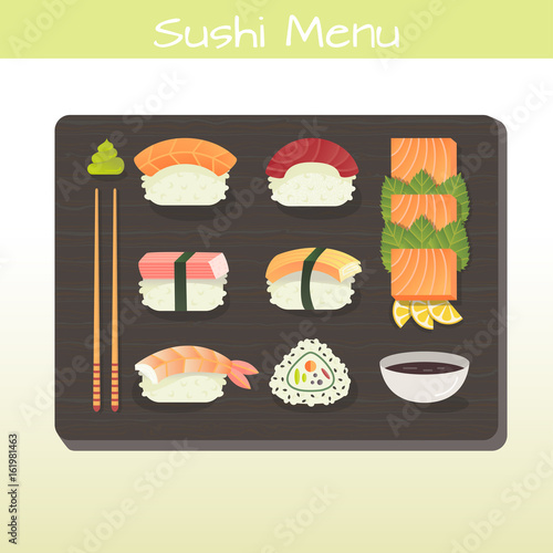 Japanese Sushi and Sashimi illustration.