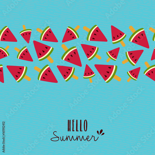 Fototapeta Hello summer quote watermelon pattern card design