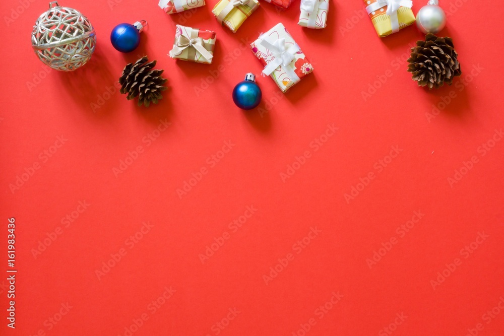 Presents on red background. Christmas shopping concept Presents on red background. Christmas shopping concept
