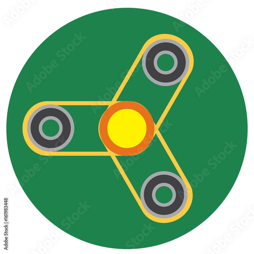 Yellow spinner with transparent center a flat style. Vector image on a round dark greenbackground. Element of design, interface