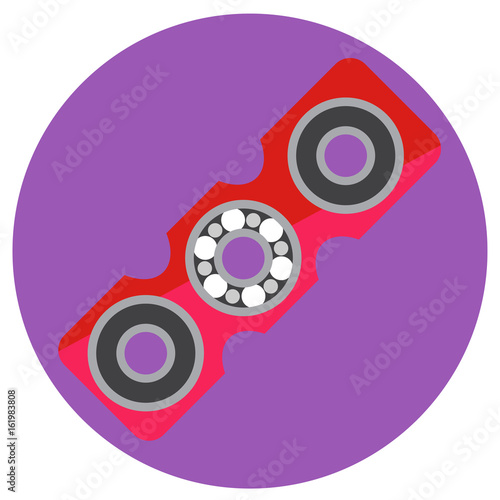 Pink rectangular spinner with center bearing a flat style. Vector image on a round purple background. Element of design, interface