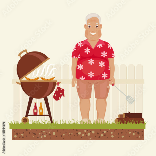 Grandpa grilling outside