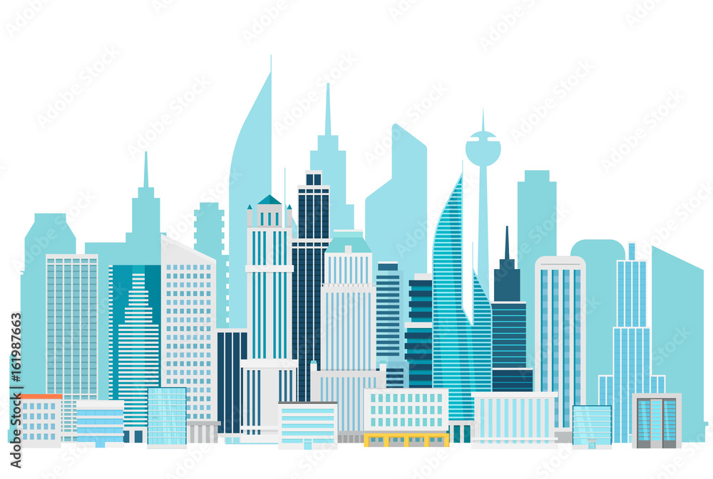 Fototapeta Modern cityscape downtown vector illustration. Office buildings of a city