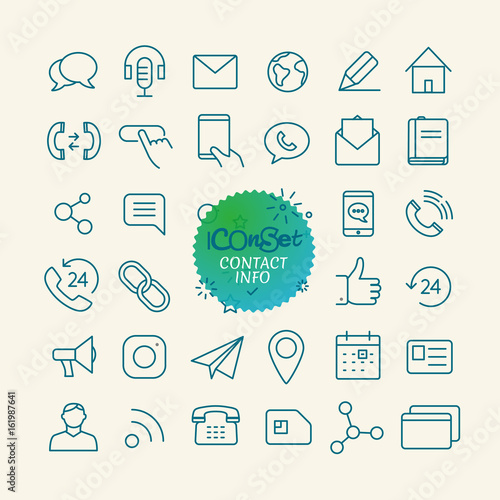 Different trendy outline icons collection. Web and mobile app thin line icons set. Contact info
