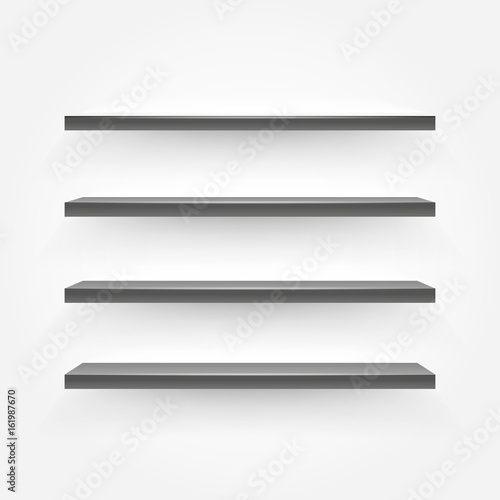 Black empty shelves on the wall. Vector illustration