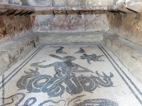 Roman baths in Herculaneum, Naples, Italy, with mosaics