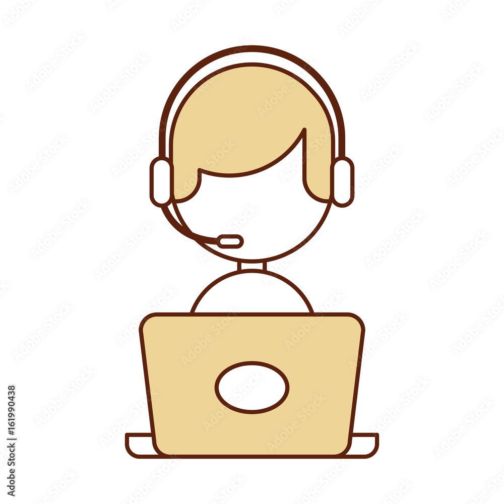 call center agent with laptop avatar vector illustration design