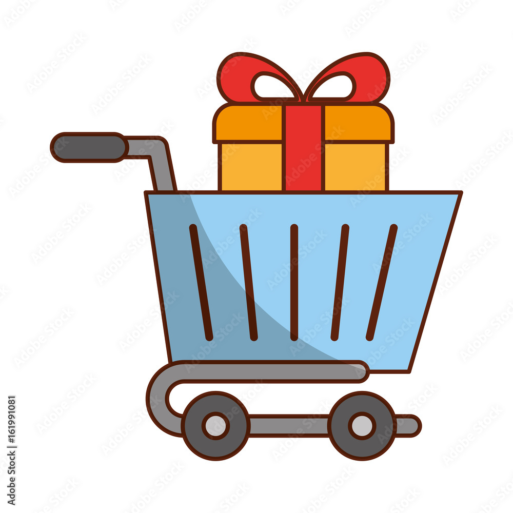 shopping cart with gift vector illustration design shopping cart with gift vector illustration design