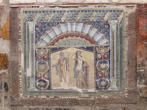 Closeup of wall mosaic in Herculaneum
