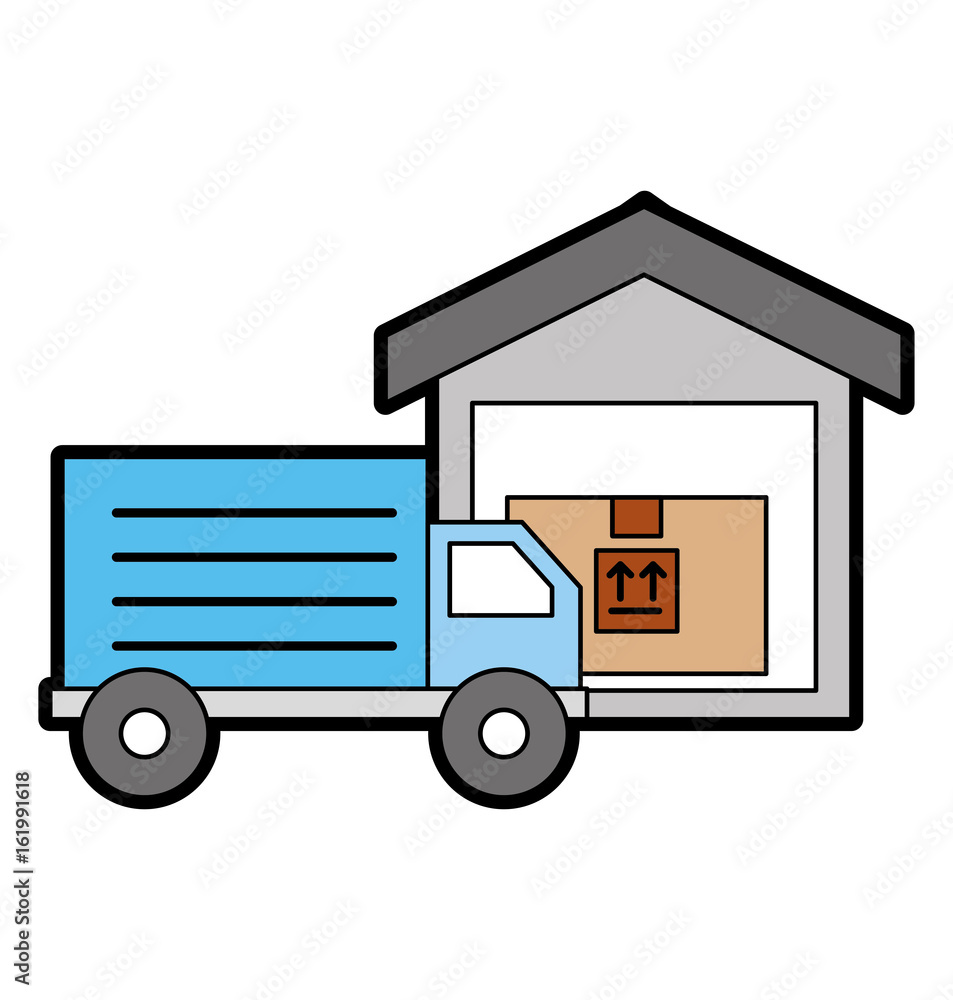 truck delivery with warehouse service icon vector illustration design