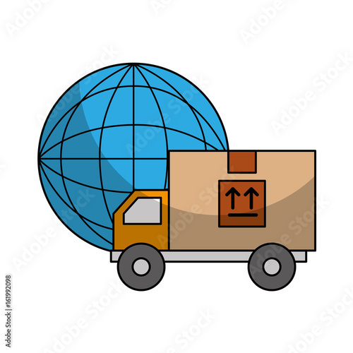 truck delivery with planet service icon vector illustration design