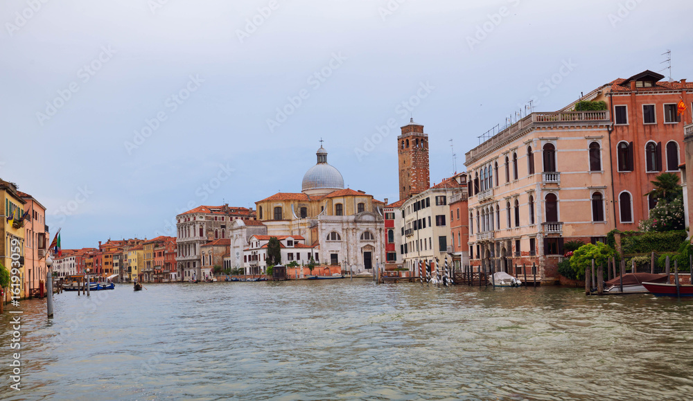 Venice in Italy, Sunrise view of the city and river canal.