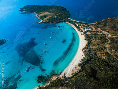 Fototapeta Naklejka Na Ścianę i Meble -  Aerial View of the Splendid Rondinara Beach, Corsica, France
