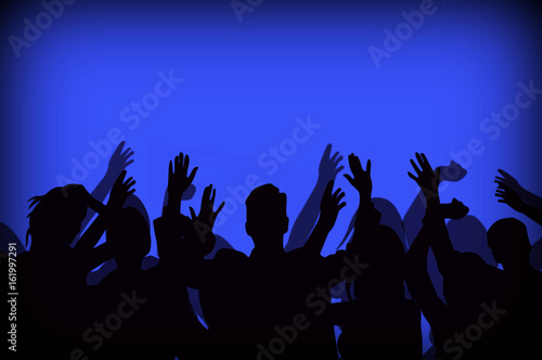 Personas bailando, grupo, ilustración, fondo azul iluminado