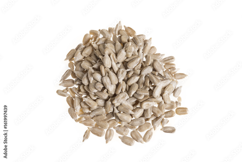 Healthy sun-flower seeds on a white background