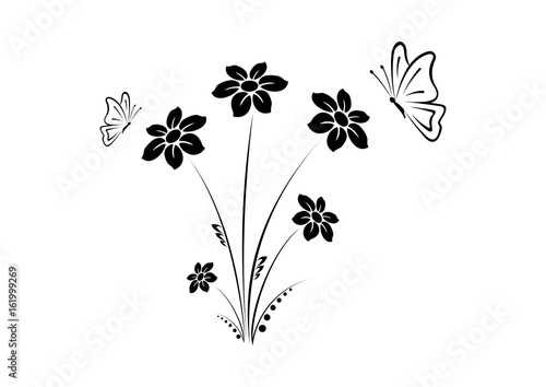 Floral background with flowers and butterflies