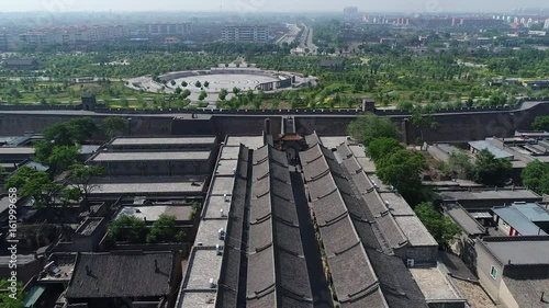 Aerial view on Confucian Temple in the Ancient city of Pingyao, a UNESCO world heritage site in China-part 2 of a 2 part series which can be merged to a continuous movie