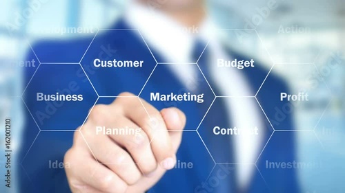 Escape Route, Man Working on Holographic Interface, Visual Screen