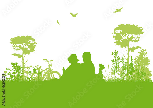 Fahrradtour, Picknick im Grünen - Silhouetten