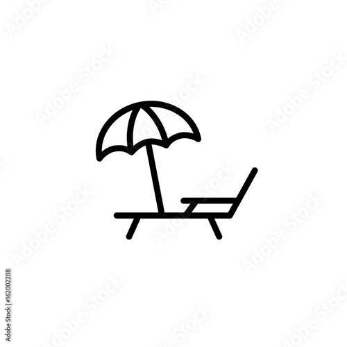 deckchair with umbrella icon thin line black