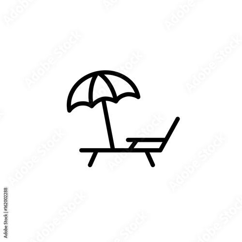 deckchair with umbrella icon thin line black