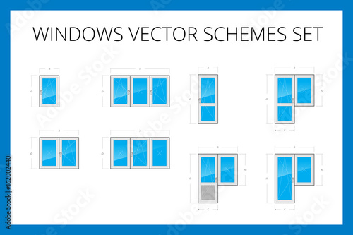 Windows and doors types scheme vector set