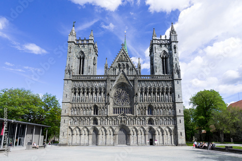 West front of the Nidaros Cathedral in Trondheim, Norway. It is the northernmost medieval cathedral in the world and the traditional location for the consecration of the King of Norway.