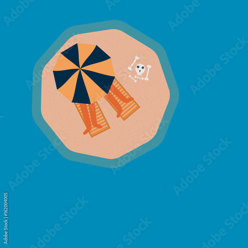 Tropical desert island. View from above. Vector illustration in flat style.