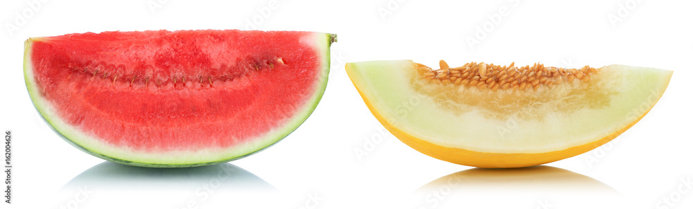 Melonen Wassermelone Honigmelone geschnitten Stück frische Frucht Obst Sommer Freisteller freigestellt isoliert