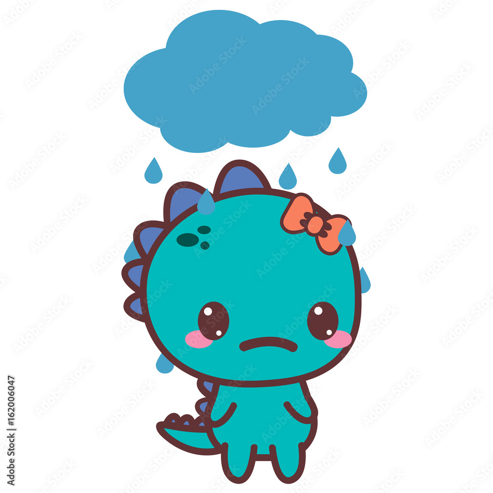 Obraz premium A dinosaur sad girl. Bad day