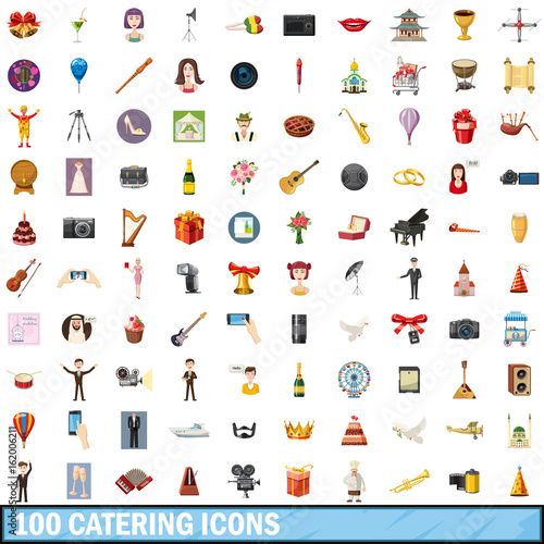 100 catering icons set  cartoon style