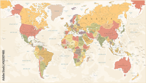 Fototapeta Naklejka Na Ścianę i Meble -  Vintage World Map - Vector Illustration