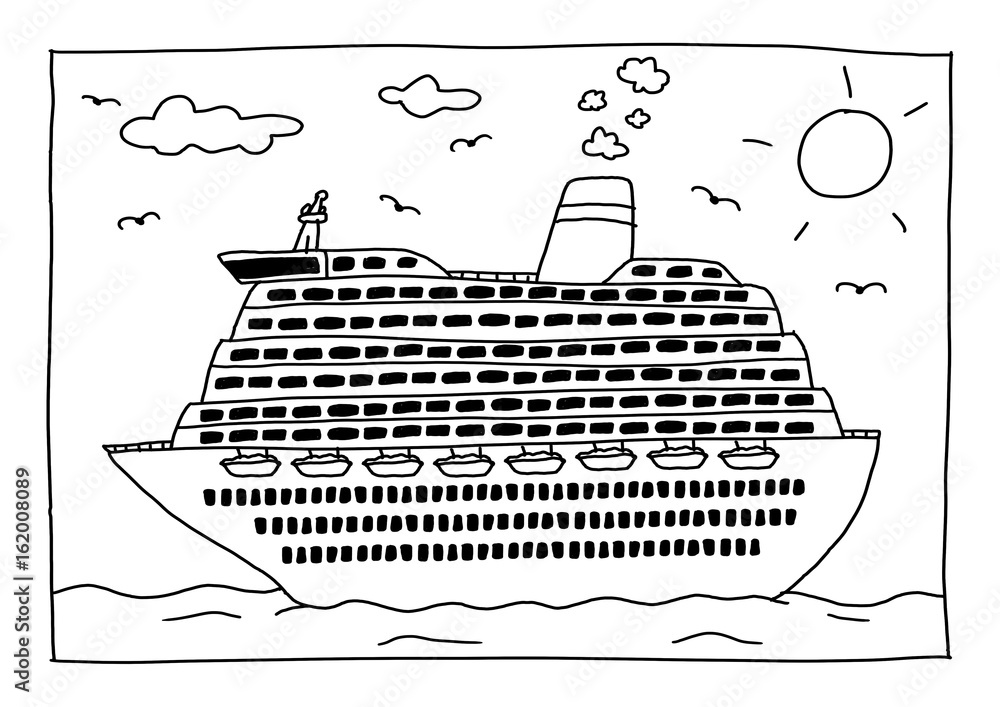 Ausmalbild - Kreuzfahrtschiff Stock Illustration | Adobe Stock