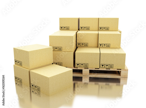 3d Shipping cardboard boxes on pallet photo