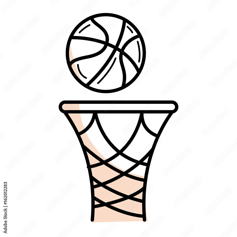 basketball balloon and basket vector illustration design