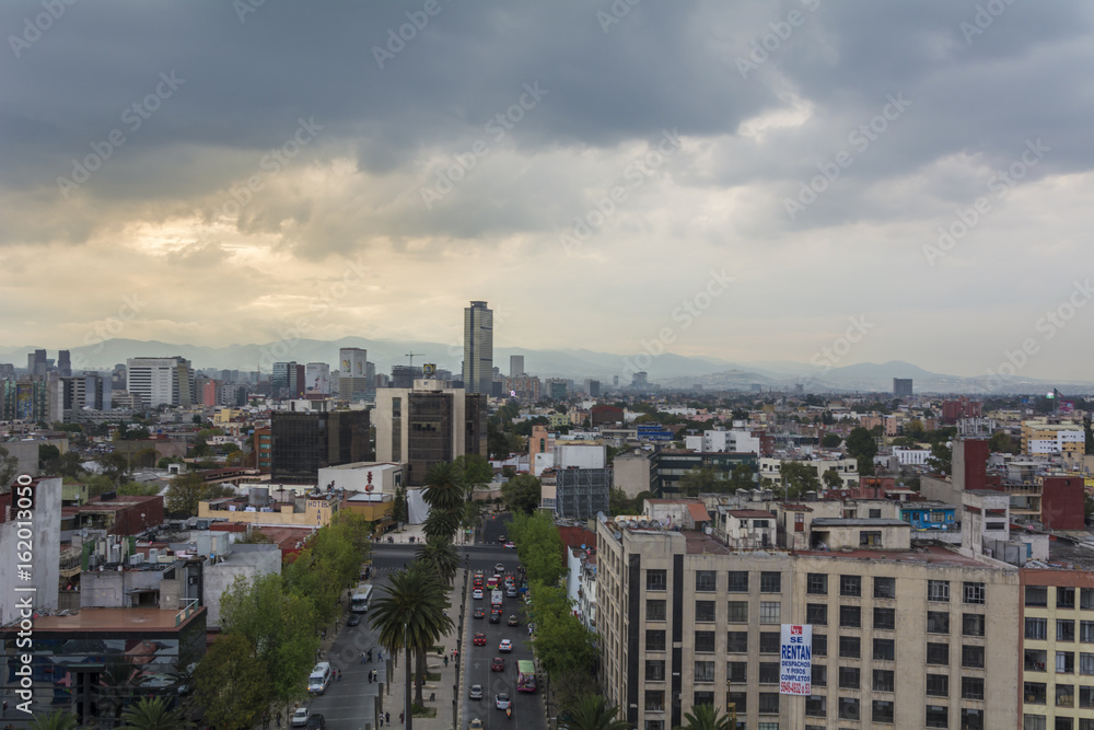 Downtown Mexico City (CDMX) Panoramic Cloudy Skyline 
