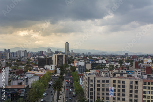 Downtown Mexico City (CDMX) Panoramic Cloudy Skyline 