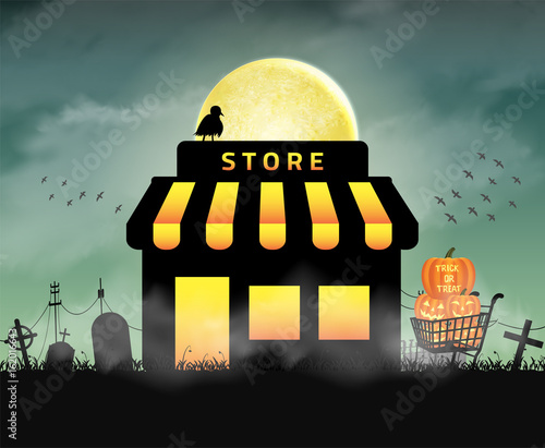 halloween store shop open in night  graveyard