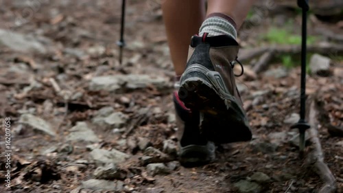 Close up of Women Legs Hiking Steep Terrain in Slow Motion With a Gimbal Motion Camera