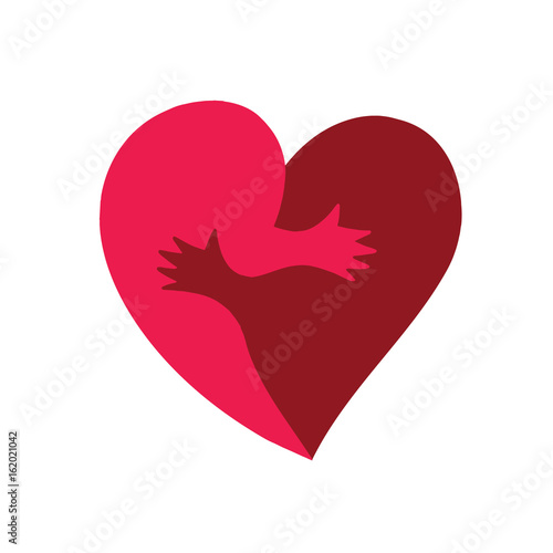 Vector heart shape of two halves hug.