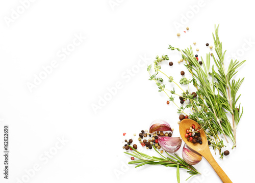 Fototapeta Naklejka Na Ścianę i Meble -  Herbs and spices on white  - background for cooking