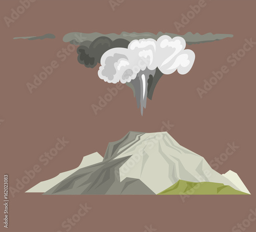 Volcano magma nature blowing up with smoke volcanic eruption lava mountain vector illustration