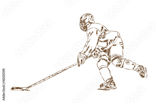 Sketch of ice hockey player in vector illustration.