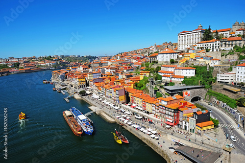 Porto  Portugal old town skyline from Dom Luis bridge on  Douro River.