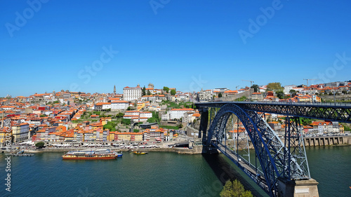 Porto, Portugal old town, Dom Luis bridge on Douro River.