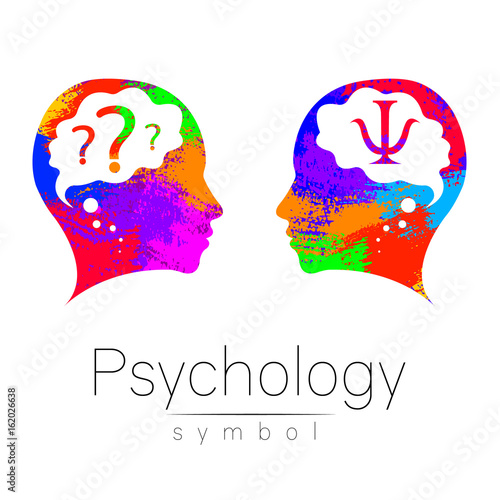 Modern head Logo sign of Psychology. Profile Human. Letter Psi. Creative style. Symbol in vector. Design concept. Brand company. Rainbow color isolated on white background. Icon for web, logotype.