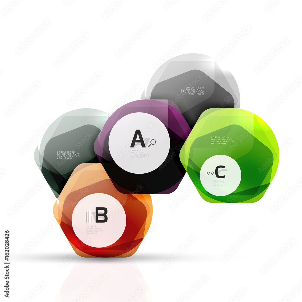 Glass glossy shiny hexagon web elements Glass glossy shiny hexagon web elements