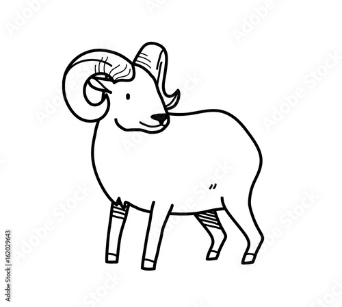 Ram Doodle, a hand drawn vector doodle ram with big horns.