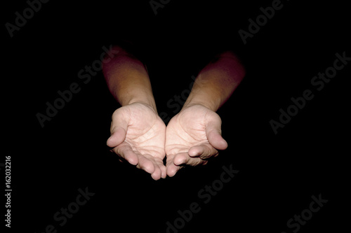 Close up of Open hands isolated.