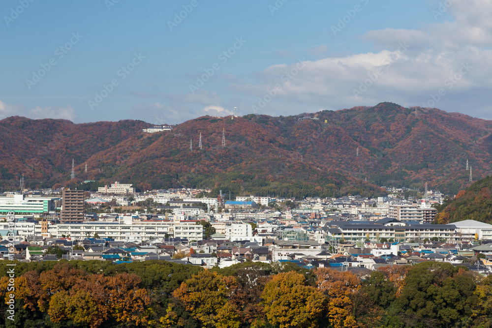 Fototapeta premium Osaka residence area in mountain around, Japan cityscape downtown